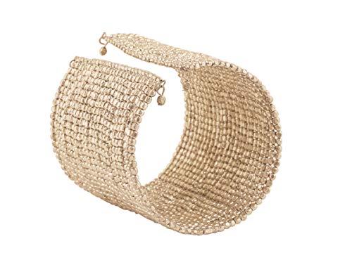 Image of Touchstone Indian Colorful Bead Bracelet Bollywood Beaten Metal Beads Openable Broad Cuff Bracelet in Gold or White Tone for Women.