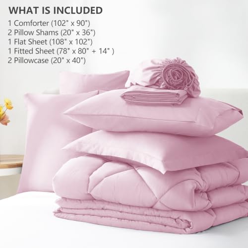 Image of CozyLux King Size Comforter Set Light Pink - 7 Pieces Bed in a Bag King, Luxury Soft Bed Set for All Seasons, Bedding Set with Down Alternative Comforter, Sheets, Pillowcases & Shams