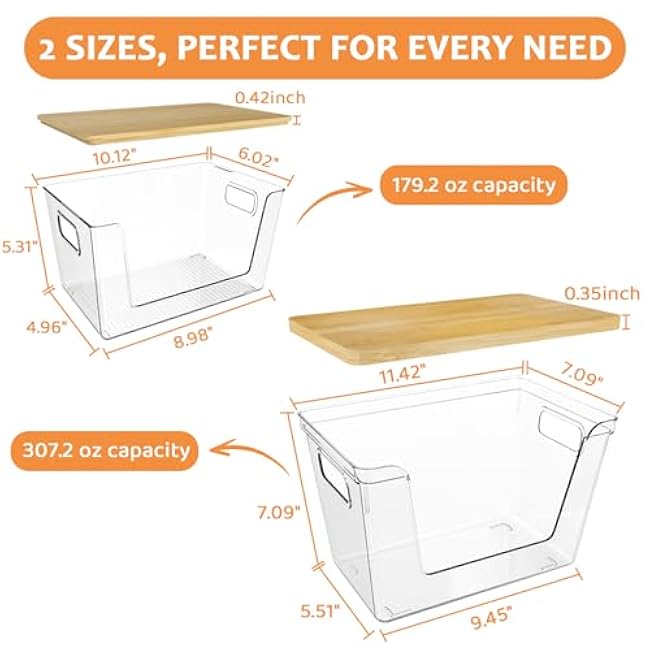 2 Set Pantry Organizer Storage, Stackable Kitchen Storage Bins with Lid & Handle, Clear Plastic Containers for Potato, Onion, Garlic, Fruit, Vegetable, Produce