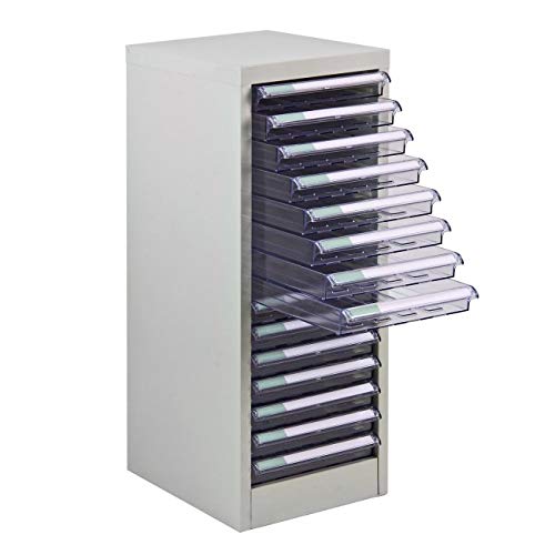 Cajonera de chapa de acero con 15 cajones de PVC, tamaño: 28 x 35 x 74,5 cm, para DIN A4, color gris claro RAL7035