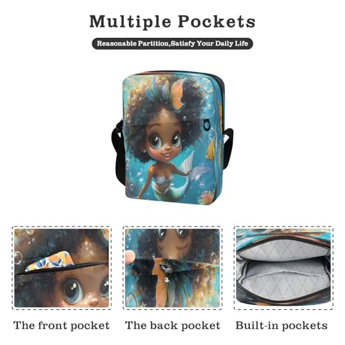 Crossbody Bag African American Black Girl Mermaid Princess Messenger Bag for Women Men Purse Shoulder Bag Satchel Bag with Adjustable Strap 214B88152