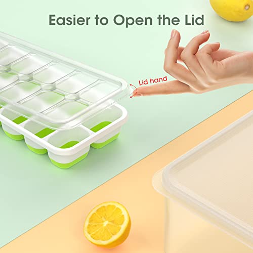 Doqaus Ice Cube Tray With Lid And Bin, Silicone & Plastic Ice Cube Trays For Freezer With Ice Box, 4 Pack Ice Trays With Ice Container, Stackable Ice Tray With Storage Ice Bucket Bin, Ice Tong & Scoop #TOP5