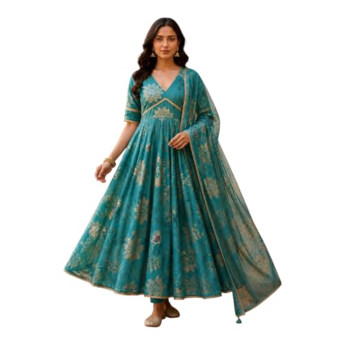 Image of KD Women's Cotton Printed Kurta Set with Pants & Dupatta | Elegant Ethnic Wear for Women | Floral Print |