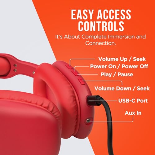 Image of HyperGear Over-Ear Headphones - Wireless Bluetooth Headphones with Noise Isolation, Built-in Mic, Soft Memory Foam Cups for All-Day Comfort, Red