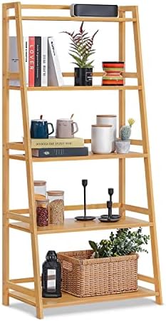 MoNiBloom Ladder Shelf, Bamboo 5 Tier Multi-Functional Book Shelf Storage Rack Organizer, Plants Stand Display Shelf for Living Roon Garden Balcony Bedroom, Natural