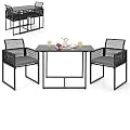 HAPPYGRILL 3 Pieces Outdoor Patio Dining Set, PE Rattan Furniture Set with Cushions, Tempered Glass Tabletop, Space-Saving Rattan Dining Chair Table Set for Backyard Poolside Balcony