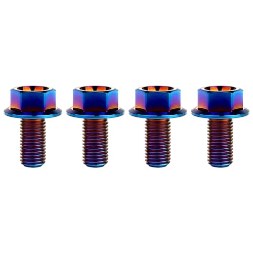 Image of Ti Screws M10 x 20 25 30 35 40 45 50 55 60 65 70 75 80 90 100mm 1.25 Pitch Titanium Flange Hex Bolt Pack of 4 (Burnt Blue, M10x25mm)