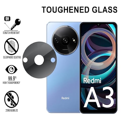 Image of ZARALA Glass Camera Lens Protector For Redmi A3 5G [9H Hardness] [6D Lens Protector ] [Easy Installation] Black
