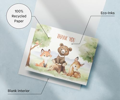Image of Twigs Paper Baby Shower Thank You Cards, 12 Forest Animal Note Cards