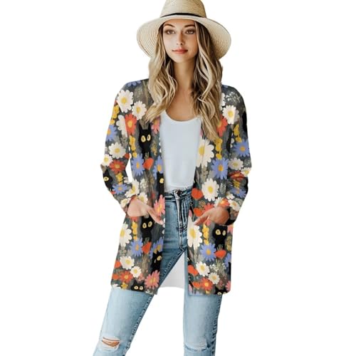 Image of Women's Lightweight Cardigans with Pockets Trendy Long Sleeve Open Front Cardigan Casual Tops Jackets Fall Oufits S-2XL
