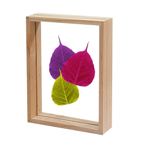 Image of Desi Rang Wooden Frame for Wall Decor Table top Hanging Any Green or dry plant Leaf Picture Photo DIY Gift Home decoration (Natural,Rec,8x12 inch,with random peepal colored leaf)