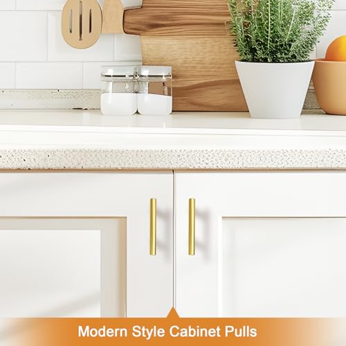 Image of Probrico 5 Pack 2-1 /2 inch Center-to-Center Kitchen Cabinet Pulls T Bar Gold Cabinet Handles Modern Drawer Hardware Dresser Pulls, 4 inch Total Length