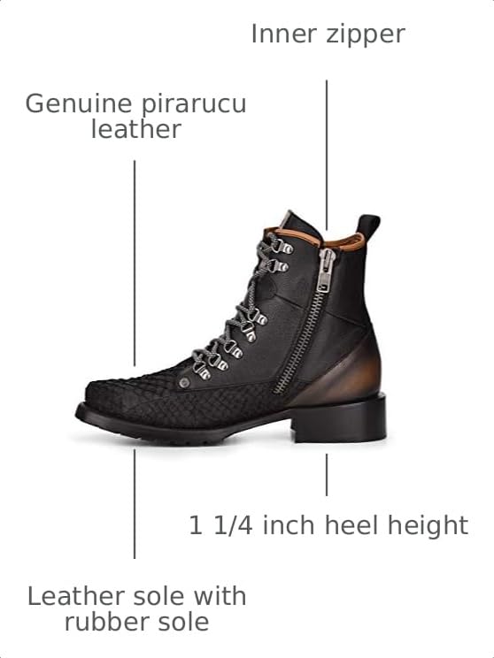 Image of Cuadra Men's Mining Boot in Genuine Pirarucu Leather and Bovine Leather with Laces and Zipper