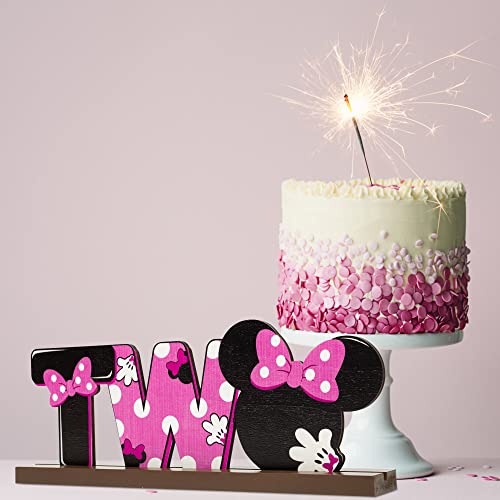 Laffact Two Letter Sign Wooden Table Centerpieces Pink Cartoon Mouse 2Nd Birthday Party Supplies Table Decoration Two Year Old Birthday Wood Table Sign Milestone For Kids Girls Baby Shower Photo Props #TOP5