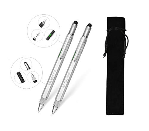 Screwdriver Pen Pocket Multi-Tool 6 in 1 – Multi-Functional & Sturdy Aluminum DIY Tool, With Screwdriver, Stylus, Bubble Level, Ruler & Phillips Flathead Bit, Unique Gift Idea - 2 Pack, Silver