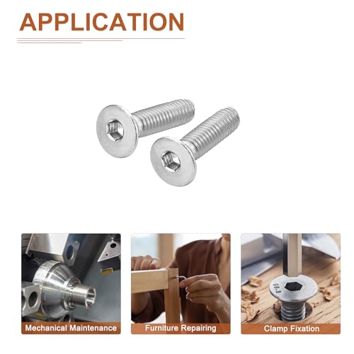 Image of DTGN M4-0.7 x 16mm Flat Head Socket Cap Screws, 100 Pack 304 Stainless Steel Hex Socket Flat Head Screws, Full Thread, Countersunk Bolts