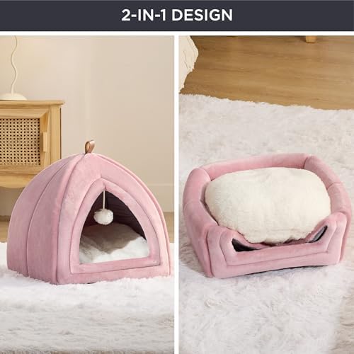Bedsure Cat Cave Bed Indoor, Flannel Hooded Cat Igloo House - Image 3