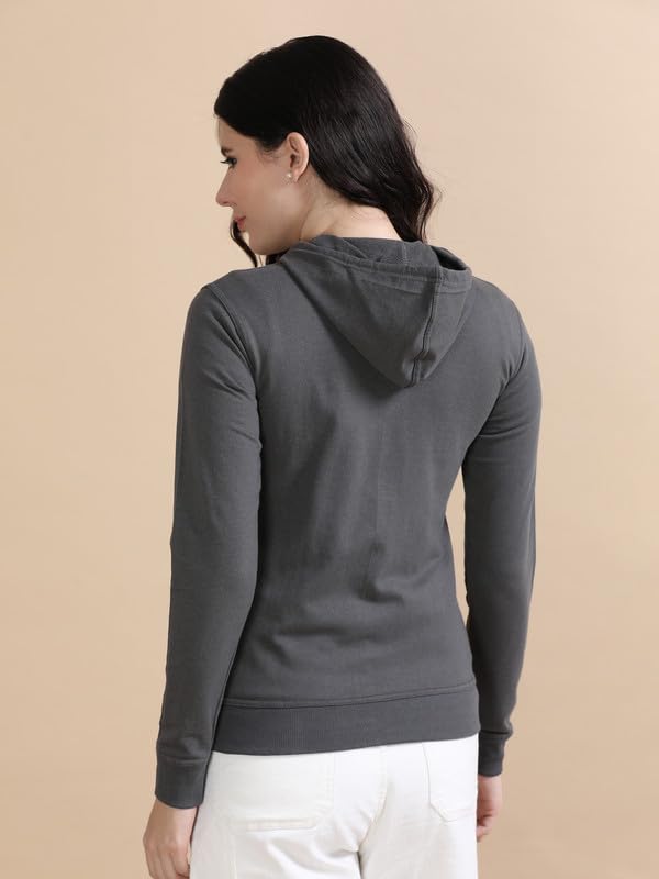 Image of Wafaa Women's Cotton Plain Hooded Neck Full Zipper Sweatshirt Hoodies with Kangaroo Pocket