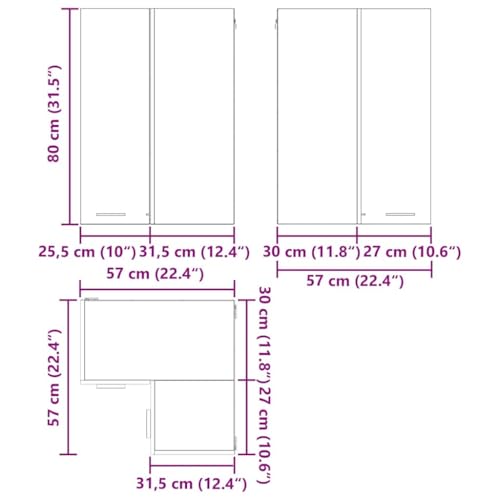 Armoire de cuisine moderne suspendue chêne blanc rangement mural 57cm - 4