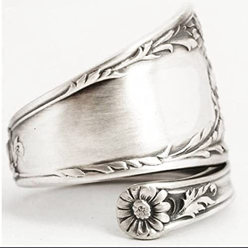 OIDIMS Sunflower Spoon Adjustable Rings Promise Wedding Engagement Statement Boho Vintage Finger Open Ring Extendable Wrap Bands for Women Men Retro Comfort Fit Jewelry3