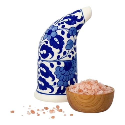 Himalayan Natural Salt Inhaler Hand-Painted Beautiful Design Ceramic Body with Granular Salt Portable Handheld for Personal use.