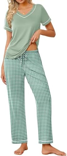 Ekouaer Pajamas for Women Set 2 Piece Lounge Set Soft Pajama Sets Short Sleeve and Pants Pj Sets Loose Sleepwear with Pockets