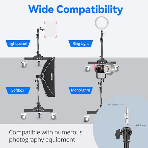 AMBITFUL 61-81cm/21-31.9" Heavy-Duty Wheeled Photography Light Stand with Adjustable Height -Foldable Design & 3 Locking Casters for Studio/Low-Angle Shooting, Softboxes & Studio Lights