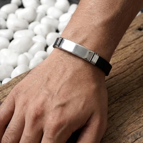 Image of Fashion Frill Silver Everyday Wear Bracelet For Men & Boys |Stainless Steel |Stylish|Leather| Wristband |Fancy| Bangle for Men Fashion| Bracelets Jewelry For Gift