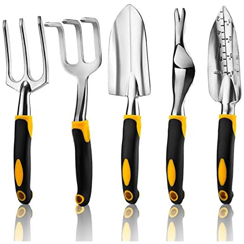5 Piece Gardening Tools Set with Ergonomic Handles Cover