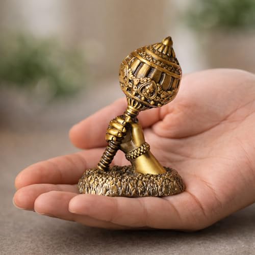 Image of Metal Hanuman Gada for Car Dashboard | Bajrangbali Gada Showpiece for Home Temple, Office Desk & Car, Housewarming Gift | Gift for him | 3.1 Inches | Dual Tape Included (Antique)