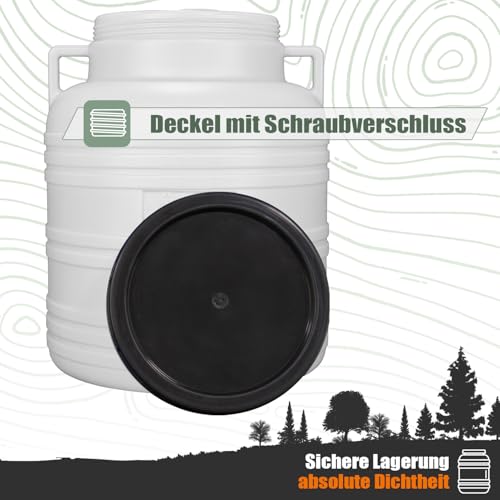 FIXKRAFT Weithalsfass Lebensmittelecht 30L Futtertonne Hund Gärbehälter Futter Tonne mit Deckel Maischefass Schraubdeckel 30 Liter Camping Kanister Gärfass (Weiß)
