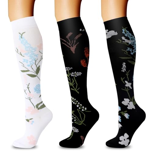 QZLKNIT 3 Pairs compression stockings are ergonomic designs, Durable, stylish and comfortable, Best Support Circulation Socks for Running, Travel, Flight, Nurse?(S/M)
