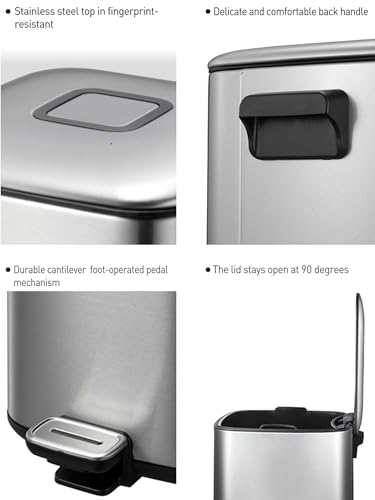 Image of Obsessions EKO Soft-Close Bathroom Trash Can - 6L Stainless Steel Pedal Bin with Lid & Liner, Elegant Metallic Waste Basket for Home & Kitchen
