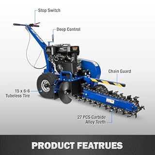 BILT HARD 24" Gas Powered Trencher – 15HP 420cc E-Start Gas Engine, 27pcs Carbide Teeth – Ditching Mini Trencher for Commercial, Irrigation, Cable Laying & Drainage