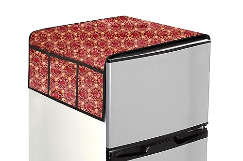 Image of The Furnishing Tree Fridge Top Cover Compatible for Samsung RR20C1823U8 /HL, 183 LTR WxL 65x111 in CM Frieze Pattern Maroon
