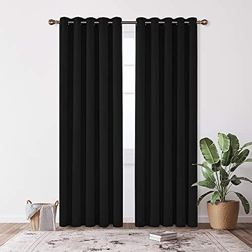 Deconovo Blackout Curtains Bedroom Super Soft Thermal Insulated Curtains Blackout Eyelet Blackout Curtains for Living Room 66 x 84 Inch Black 2 Panels - Image 2