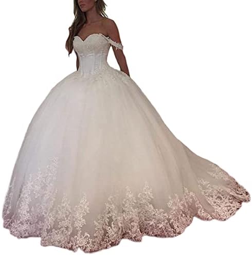 Zhangyo Beach White Wedding Dresses for Bride Tulle Lace Appliques Wedding Dress with Train Off The Shoulder Bridal Gown with Beads 6