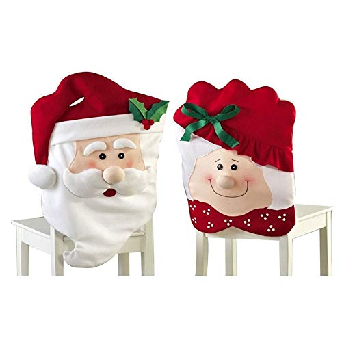 Stock Show Christmas Chair Covers Set of 2, Mr Mrs.Santa Chair Slipcover Suit Snowman Snowflakes Chair Back Cover Kitchen Dining Room Hotel Xmas Holiday Party Decor