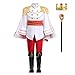 Déguisement Prince Charmant Garçon Costume Contes Enfant Royal Cendrillon Vêtements Petit Prince avec Couronne Roi + Sceptre Manteau Cosplay Halloween Carnaval Anniversaire Tenue Blanc 9-10 Ans