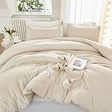 Nanko Beige Duvet Cover Set Queen Size, 3 Pcs - Luxury Soft Microfiber Down Comforter Bedding Cover with Zip, Ties - Neutral Solid Color Modern Style Bed Sets for Women and Men, 90 x 90 inch Cream