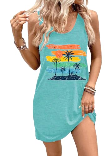 Hawaiian Dresses for Women Summer Beach Dresses Vacation Sunset Palm Beach Cover Ups Tank Dress Mint Green XXL