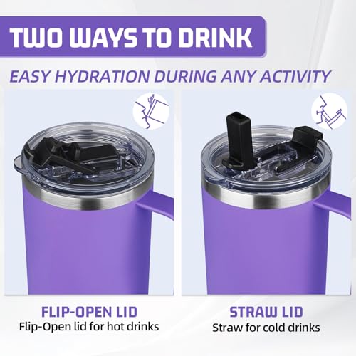 Image of 40 oz Tumbler with Handle and Flip Straw, 100% Leakproof Insulated Tumbler with Lid and Straw, Stainless Steel Travel Coffee Mug, Insulated Coffee Thermal Cup for Cold and Hot (Purple)