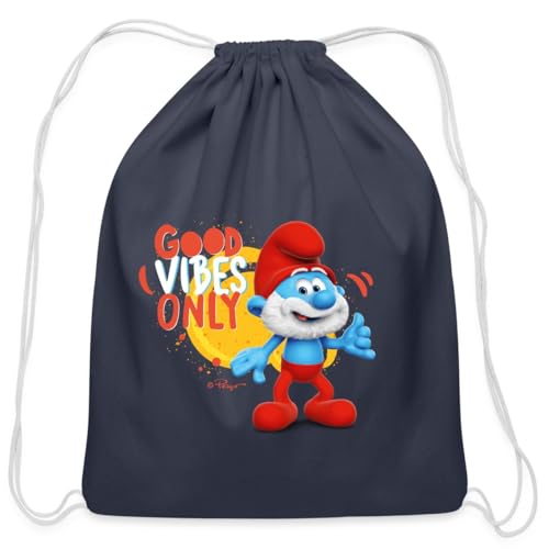 Spreadshirt Happy Papa Smurf 'Good Vibes Only' - The Smurfs Positive Design Cotton Drawstring Bag, One Size, navy