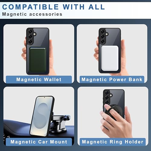 Image of CEDO Backcover for Samsung Galaxy S25 Plus (5G) | Compatible with Magsafe Wireless Charging | Camera Protection Shockproof Case | Magnetic Ring Lock Transparent Acrylic Clear Backcase (Black)