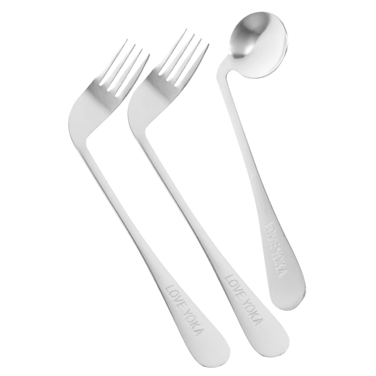 HAPINARY Ergonomic Angled Utensils Spoon Fork Set Left Hand Non-Slip Stainless Steel for Seniors Boys and Girls