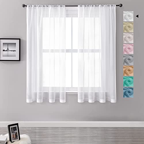 MRTREES Voile White Curtains 54 Inch Drop 2 Panels Voile Curtain Panel Rod Pocket for Door Bedroom Kitchen 46x54 Inch Drop Short Sheer Curtains 117cm x 137cm