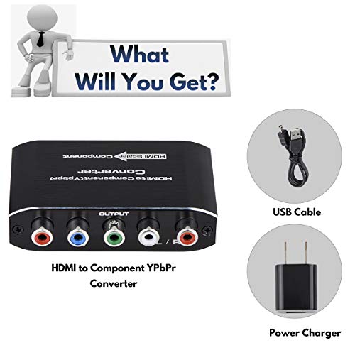 HDMI to Component Converter, HDMI to YPbPr 5RCA RGB Scaler Adapter V1.4 with R/L Audio Output Support for MacBook TV Blu-Ray DVD PS4 DVD, PSP, Xbox 360,Amazon Fire TV