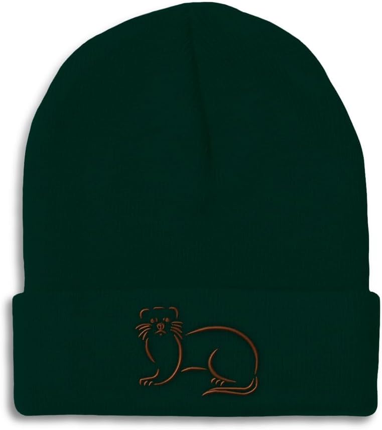Custom Beanies for Men Brown Otter Outline Embroidery Skull Cap Winter Hats for Women Acrylic One Size
