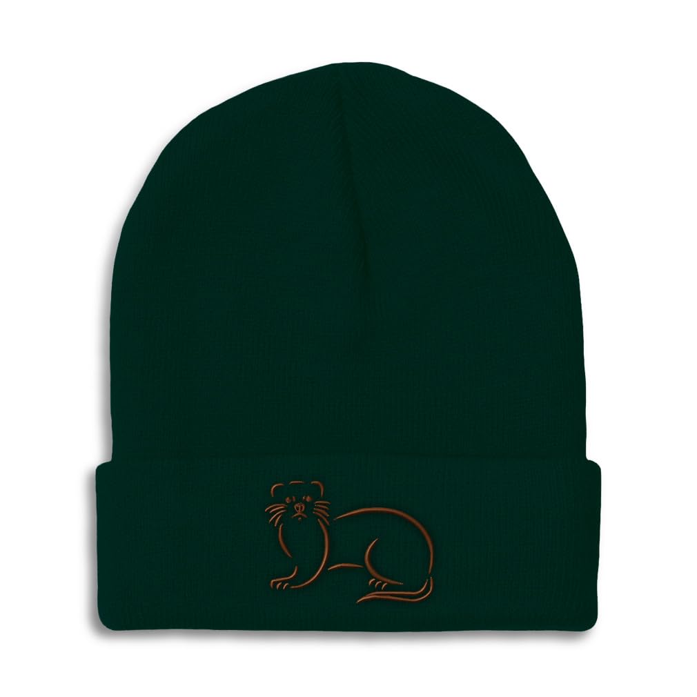Custom Beanies for Men Brown Otter Outline Embroidery Skull Cap Winter Hats for Women Acrylic One Size