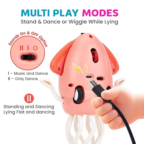 Image of Kidology Dancing Octopus Tummy Time Toy for Babies - Squid Toys | Musical Crawling Baby Toy with LED Lights | Supports First Crawl to Toddler Play | Sensory Interactive Gift for Boys & Girls - Pink